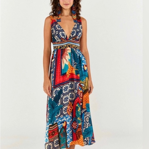 FARM Rio Forest Tiles MIDI Dress. NWT Size L - Picture 2 of 4